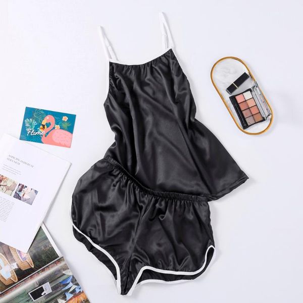 

женские пижамы sexy атласная пижама set suspender sleepcoat черный v-образным вырезом без рукавов пижамы cami топ и шорты белье установить, White;black