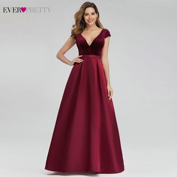 

elegant burgundy evening dresses for women ever pretty a-line v-neck cap sleeve formal party gowns vestido largo fiesta 2019, White;black