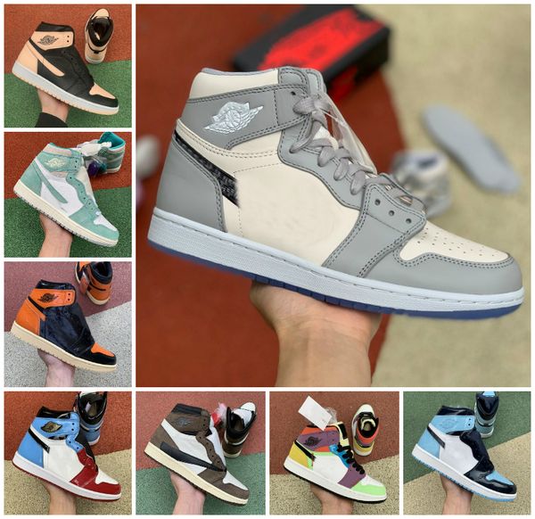 

high 1 mid milan fearless travis obsidian mens basketball shoes sneakers 1s bred game royal toe shattered backboard 3.0 jumpman trainers, Black