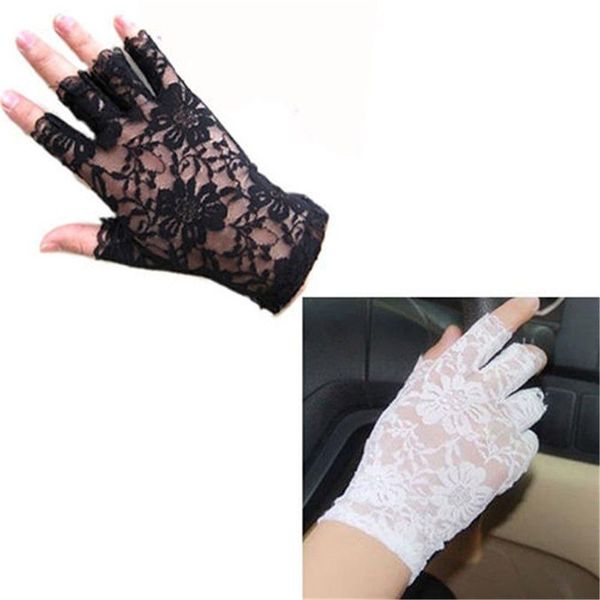 

1 pair women dressy lace gloves sunscreen short gloves fingerless lace driving girls spring and summer mittens, Blue;gray