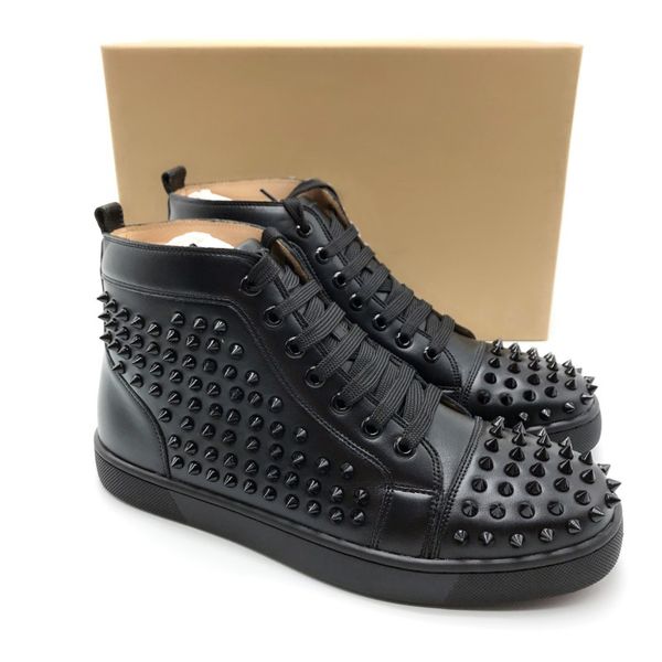 

designer sneakers crystal calfskin red bottom designer shoes high cut spike leather sneaker luxury party shoes genuine leather running shoes, Black