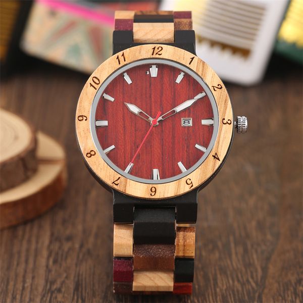

calendar display men's watch wooden bracelet watch band quartz timepiece mens watches reloj masculino folding clasp male clock, Slivery;brown