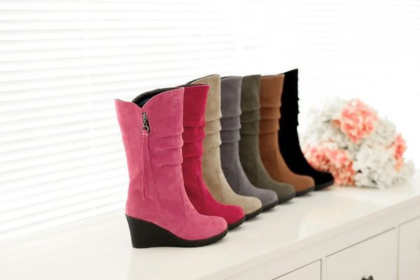 

cross border foreign trade large size 16 autumn and winter new style boots slope heels boots womens high heels shoes fringe l, Black