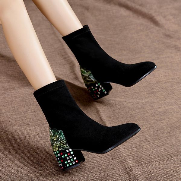 

bootee женщина 2019 женские резиновые сапоги sexy бедро высокие каблуки высокие sexy zipper зимняя обувь круглый носок пинетки дамы дождь, Black
