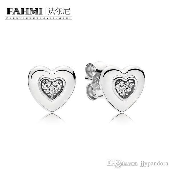 

fahmi 100% 925 sterling silver authentic classic 297382cz logo heart earring glamour vintage women earrings jewelry, Golden;silver