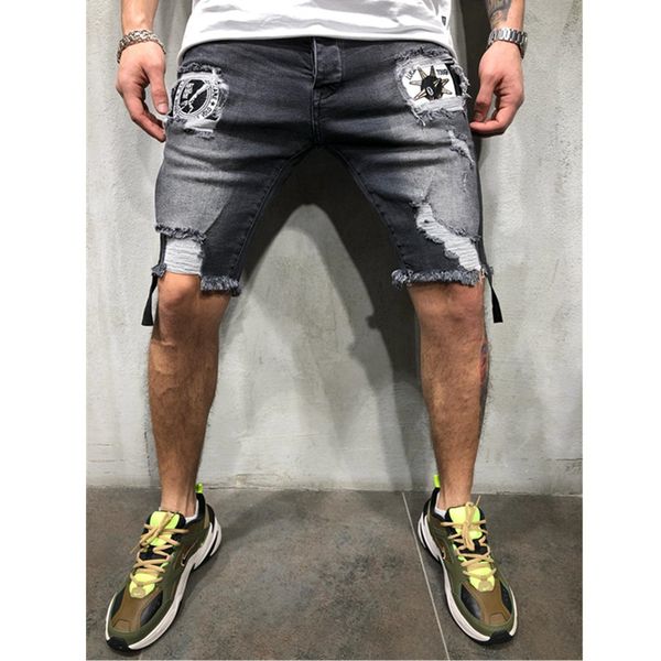 

мужские рваные короткие джинсы марка одежды печатных джинсы и шорты дышащий denim шорты мужской размер 28-40, White;black