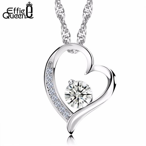 

effie queen new romantic heart shape hollow pendant necklace women jewelry austrian zircon crystal necklace femme dn09, Silver