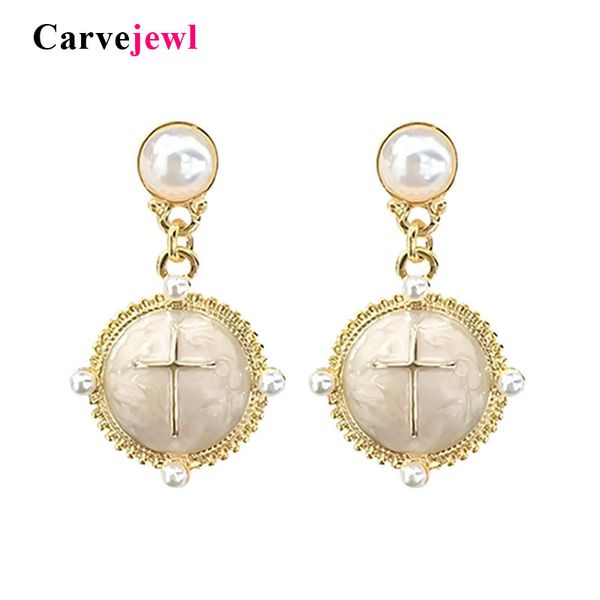 

carvejewl personalized enamel earrings for woman 2019 jewelry simulated pearl cross charm bohemian mass effect cute earing, Silver