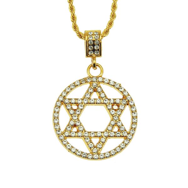 

hip hop rock gold color plated iced out bling jewelry necklace star of david pendant necklace for men, Silver