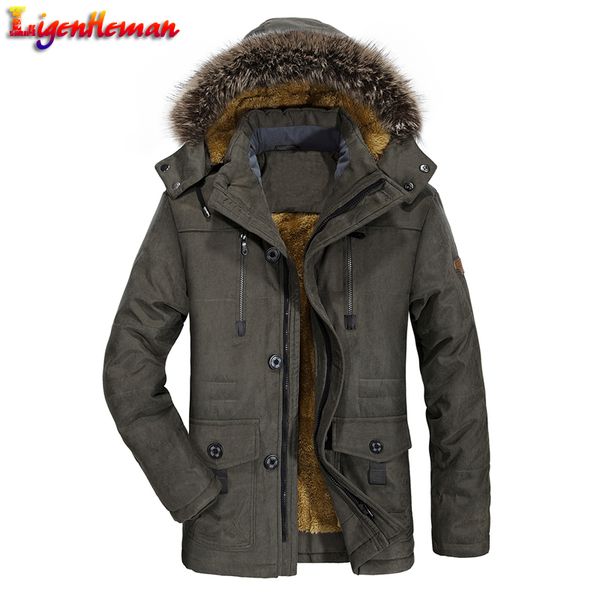 

fleece long male jacket windbreaker winter jacket thick warm outwear jackets mens fur collar windproof parkas plus size 6xl, Black
