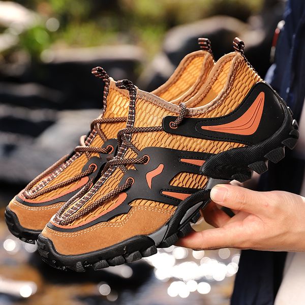 

summer breathable men hiking shoes suede + mesh outdoor men sneakers climbing shoes sport quick-dry water