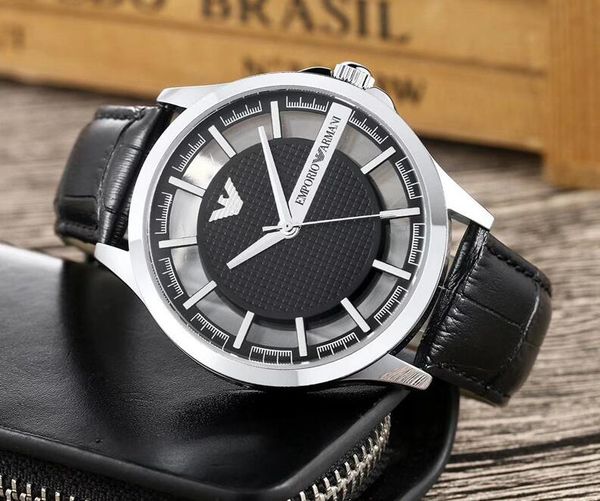 

106 eemporio armani new brand luxury men watch tainle teel genuine leather band port men watche full function quartz wri twatch