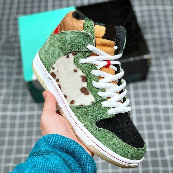

sb dunk high pro qs собака кроссовки для мужчин женщин зеленый леопард зерна скейтборд тренеры мужские дизайнерские спортивные кроссовки siz