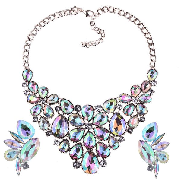 

fashion designer luxury exaggerated very glittering beautiful rhinestone diamond crystal earring collar choker statement necklace for woman