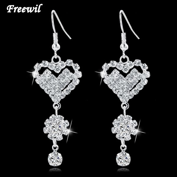 

long silver design austrian crystal heart drop earrings famous brand statement earrings for women love bijoux ser150124