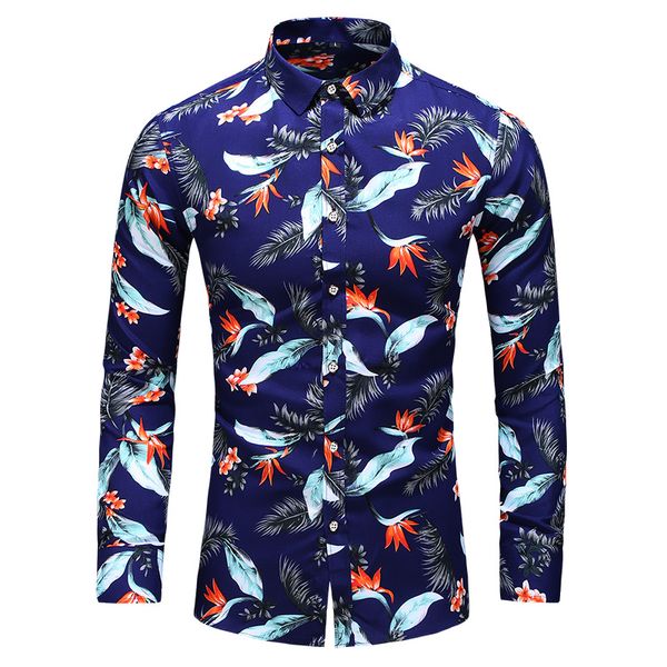 

mens social shirt smart casual long sleeve printed blue shirt male regular fit tropical hawaiian large size 4xl 5xl 6xl 7xl plus, White;black