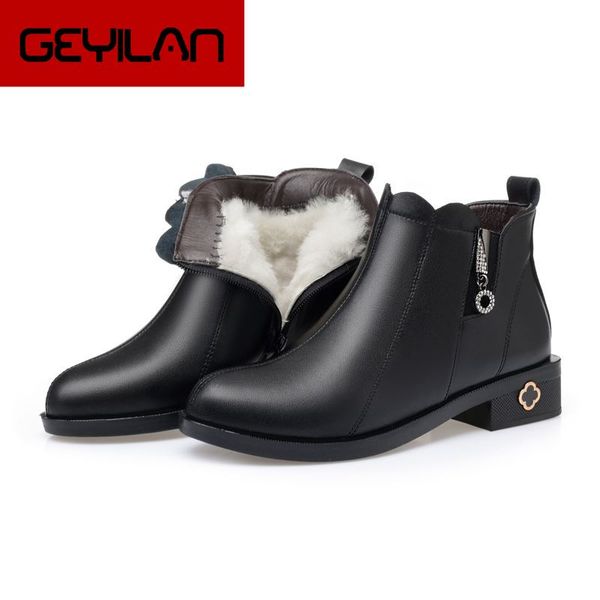 

women boots genuine leather snow boots wool warm winter high heels shoes women big size 41 42 43, Black