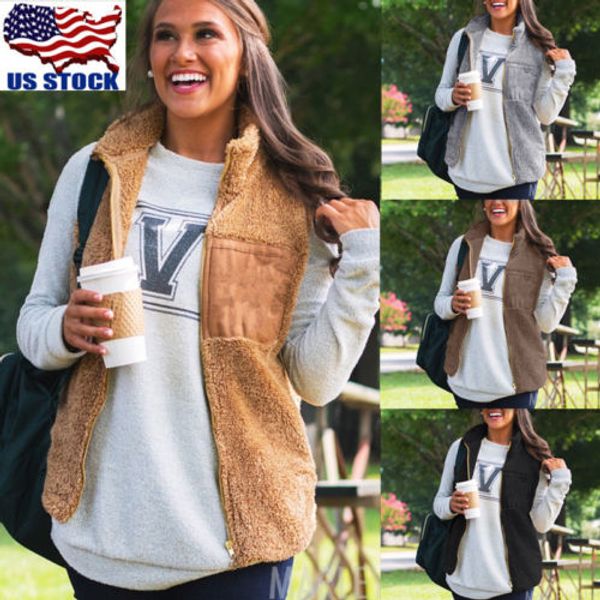 

women winter fleece fur sleeveless vest waistcoat jacket gilet coat outwear fluffy coat, Black;white