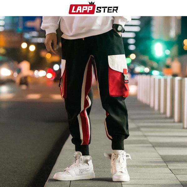 

ankel длина streetwear штаны 2019 цвет блок шаровары side полосатый sweatpants заплатка повседневный joggers, Black