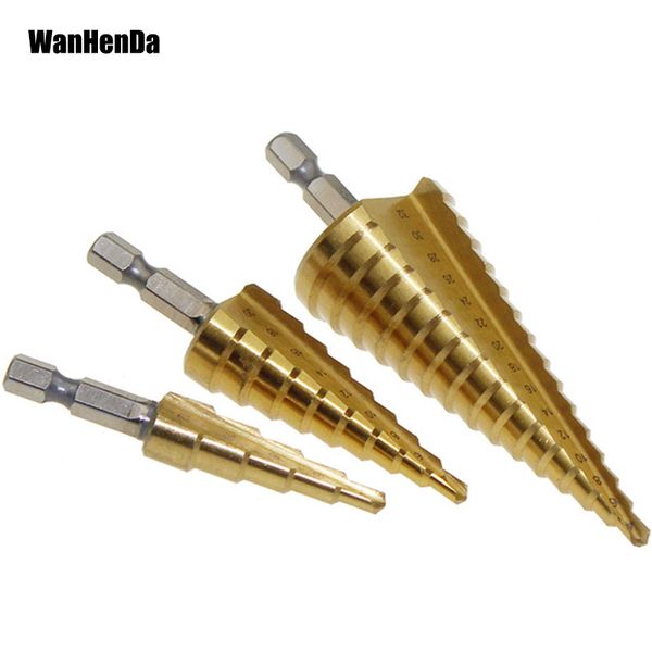 

3pc metal drill bit 4-12mm 4-20mm 4-32mm hss 4241 steel large step cone titanium coated metal drill bit cut tool set hole cutter