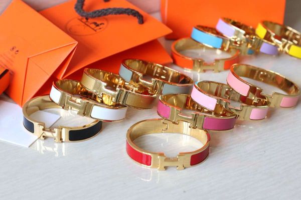 

12mm luxary cuff bracelets & bangles wristband enamel bracelet h letter gold buckle bracelets for women, Black