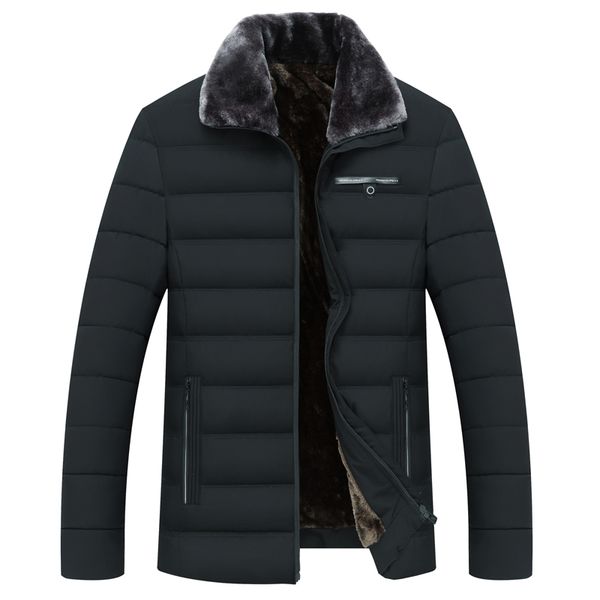 

nice style winter men warm coat thick fleece fashion long jackets mens brand clothing male overcoat fur collar, Black