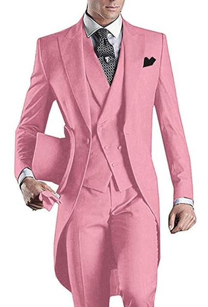 

3 piece pink men tailcoat suits groom tuxedos peak lapel men suit for wedding prom party dinner blazer waistcoat (jacket+pants+vest+tie, Black;gray
