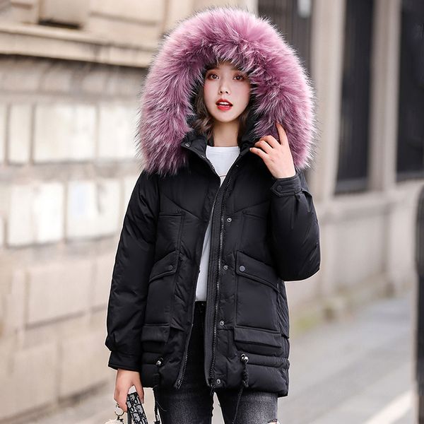 

women big fur pocker parkas winter new jacket lady casual padded coat plus size 5xl 100kg long quilted female oversize outerwear, Black