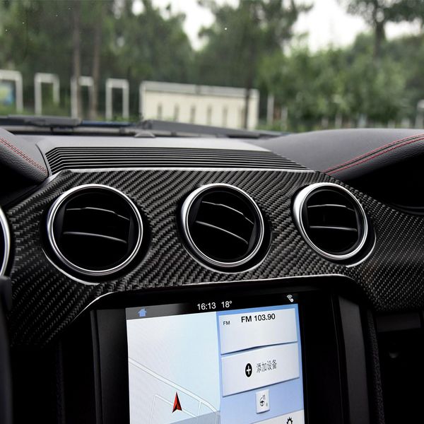 Car Carbon Fiber Interior Accessories Console Instrument Panel Air Conditioning Outlet Decorative Panel Stickers For Ford Mustang 2015 2019 Automotive
