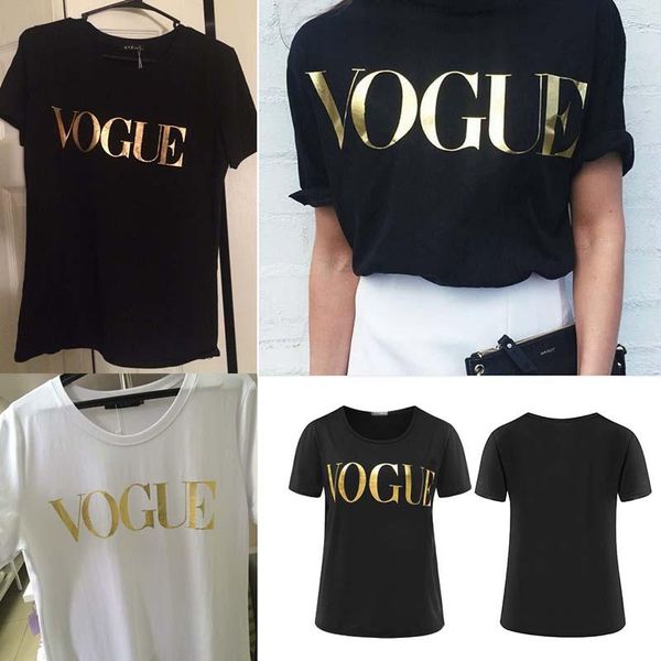 

мода vogue футболка женских летняя золотого письмо printting бленда хлопок дышащая короткие вскользь верхние части женщин способа облачить п, White