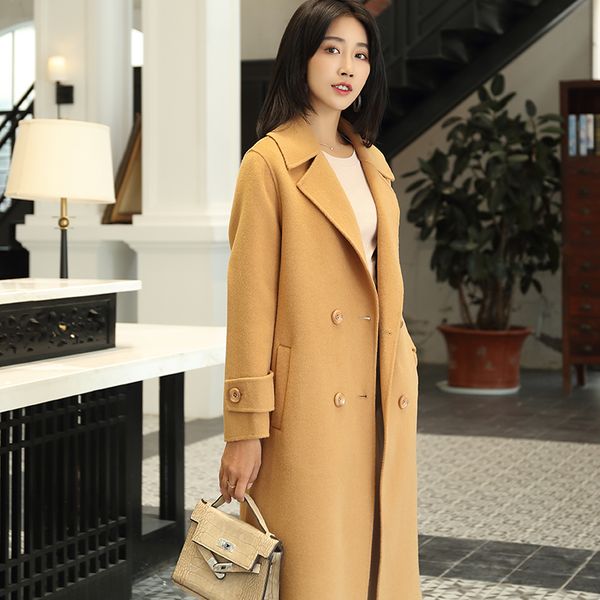 

women's wool & blends 100% double-faced cashmere coat women alkmene 2021 autumn and winter ladies double-breasted fashion warm jacket, Black