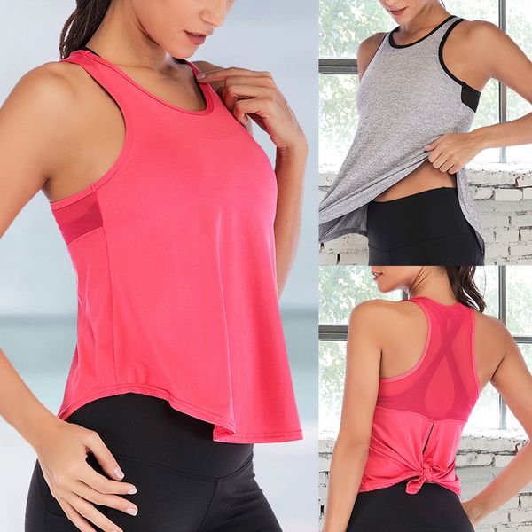 

summer women sleeveless running vest split tank solid sports vests yoga loose i-shaped back vest shirts gym jogging, Black;blue