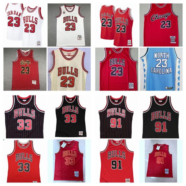 

men youth vintage chicago bulls jersey 33 pippen 91 rodman 23 michael jd stitched mitchell & ness 1996-97 basketball jersey, Black;red