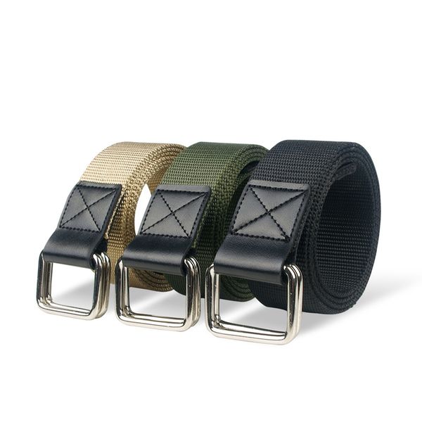 

120cm/47 in men belt mens designer belts ceinture women waistband weave double ring iron buckle outdoor sports active trainin waist strap, Black;brown