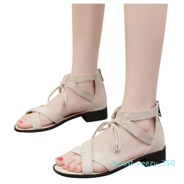 

flock zipper square heel sandal woman shoes classics solid cross strap women's summer footwear chaussures femme sandal b35, Black