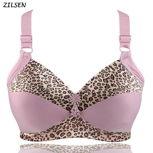 

bras women's comfortable simple and natural leopard bra adjusted wire gathered female big size underwear, Red;black