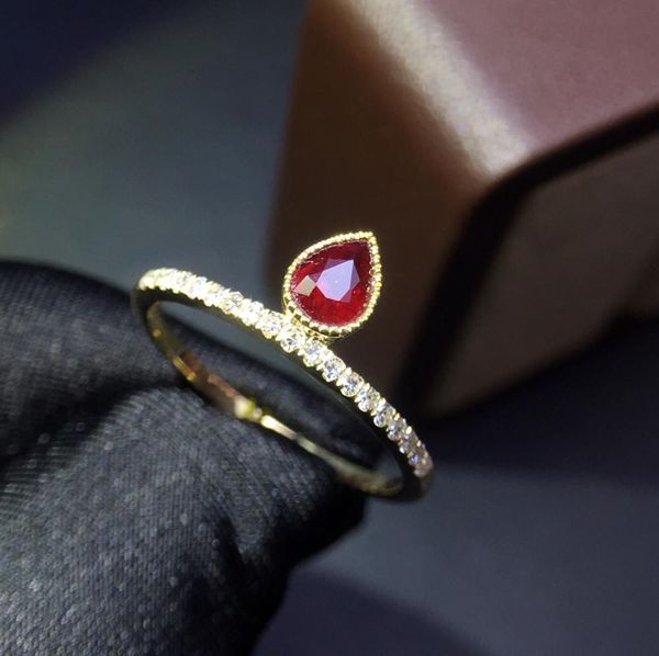 

ruby ring pure 18k gold jewelry real natural 0.5ct red ruby diamonds jewelry anniversary female's rings for women's fine rings, Golden;silver