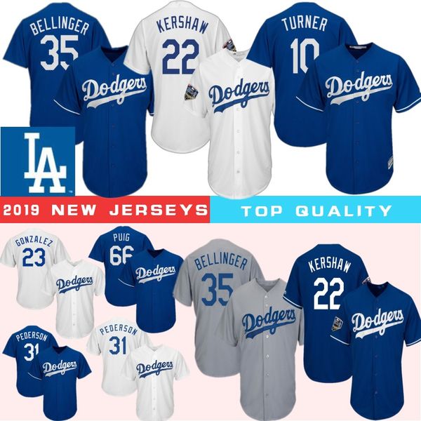 

35 cody bellinger 22 clayton kershaw los angeles baseball jerseys dodgers 10 justin turner 5 seager 42 robinson 66 puig 150th anniversary, Blue;black