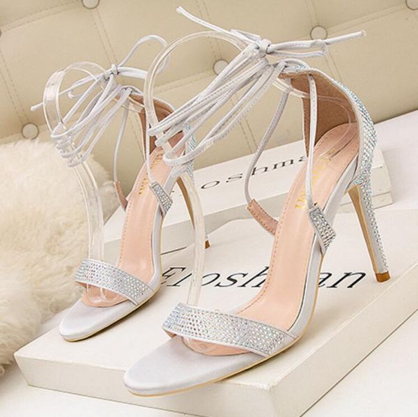 

summer 2020 new european and american summer fashion stiletto high heel cross strap high-heeled shoes nightclub rhinestone sandals wome, Black