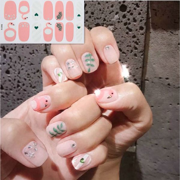 

lamemoria summer style full nail stickers wraps diy nail art salon flamingo valentine patterns self adhesive accessories, Black