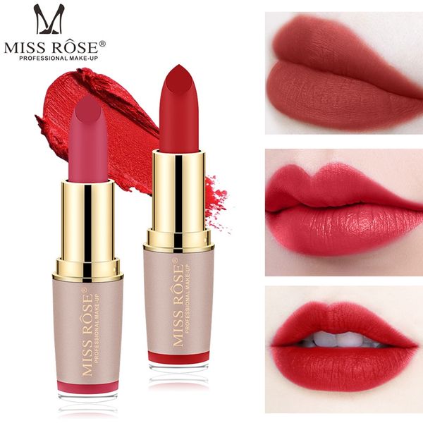 

miss rose 12 color lipstick wholesale matte velvet lip stick gold tube nude batom lip kit waterproof long lasting