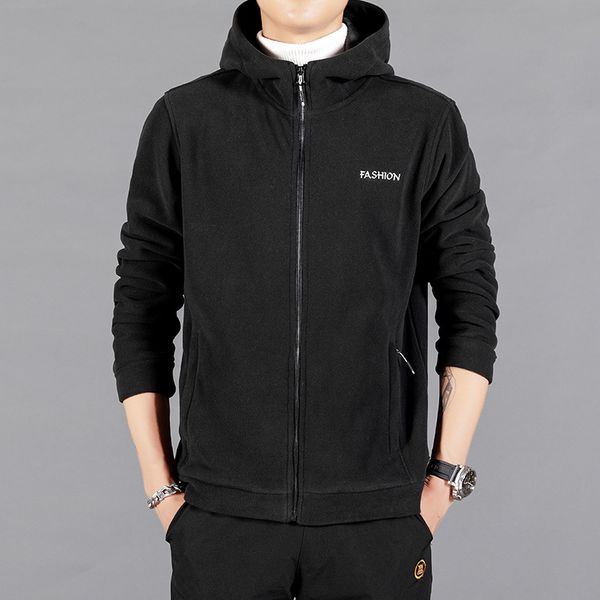 

plus velvet thick men's hooded sweater jacket casual jacket fleece sports 105, Black;brown