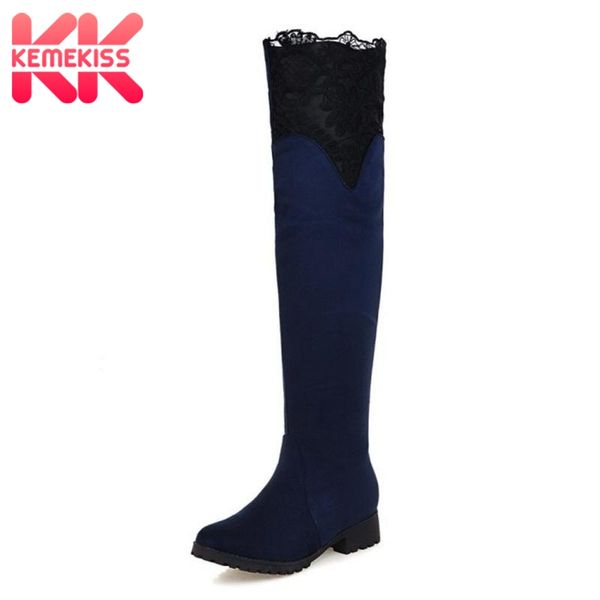 

kemekiss plus size 33-47 4 colors women flats boots lace fur over the knee boots fashion women's shoes winter footwear, Black