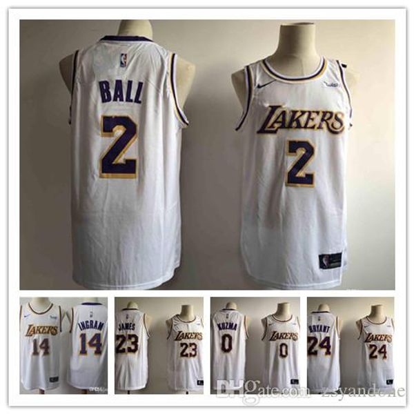 

2019 lebron james los angeles lakers kobe 24 lonzo 2 ball kyle 0 nba kuzma brandon 14 ingram basketball jersey new white, Black