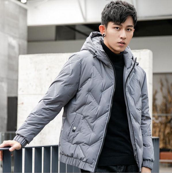 

2019 autumn winter male down jacket youth warm men down coats fashion hooded white duck black outerwear waterproof zipper