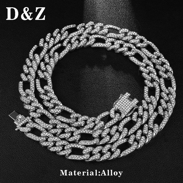 

d&z hip hop full micro paved zircon figaro link chain necklace iced out bling cz cuban link chain collares for men, Silver
