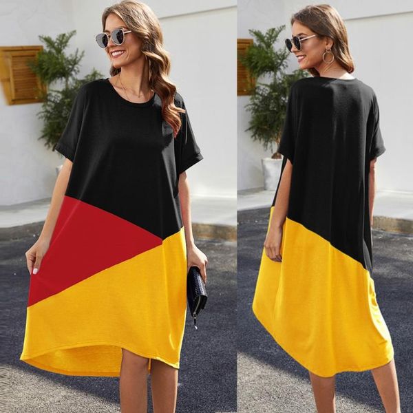 

fashion women o neck short sleeve patchwork dress beach party dress casual elegantes de gala vestido #yl10, Black;gray
