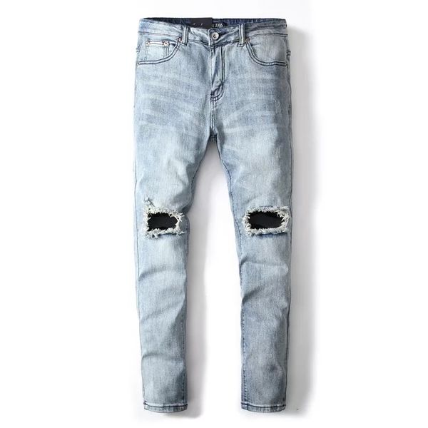 

new 2020 mens jeans men's distressed ripped skinny jeans fashion designer mens jeans slim motorcycle designer pants, Blue