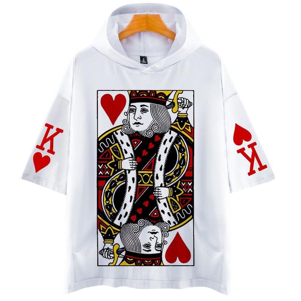 

jqk poker 3d print short-sleeved hoodie sweatshirt summer hip hop fashion trend hooded short sleeve sweatshirt, Black