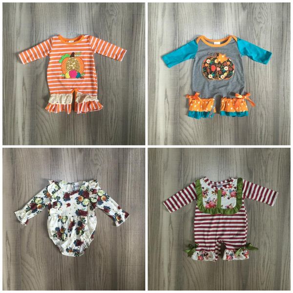 

fall/winter milk silk baby girls toddler wine floral jade pumpkin clothes infant romper tutu cotton romper long sleeve ruffles, White